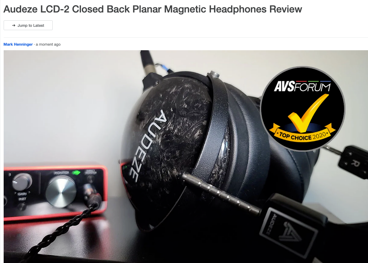 LCD 2 Closed Back Awarded Top Choice Badge from AVS Forum Audeze LLC